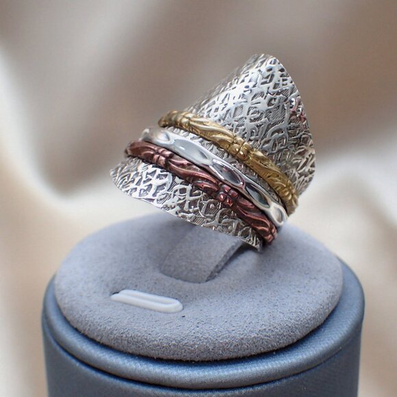 Boho Style 3 Metal Trio Spinner Ring - Picture 1 of 9